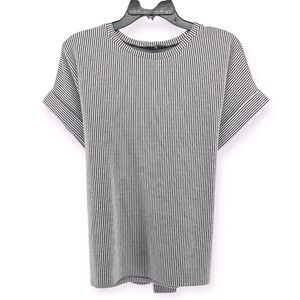 Express Women’s Black White Striped Textured Knit Dolman Belted Top Medium